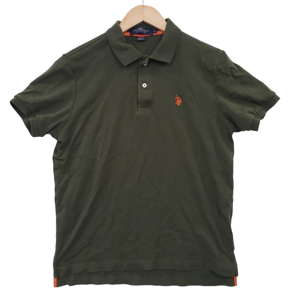 US Polo Assn Mens Green Short Sleeve Polo‎ Shirt Size M Preppy Minimalist Gof
